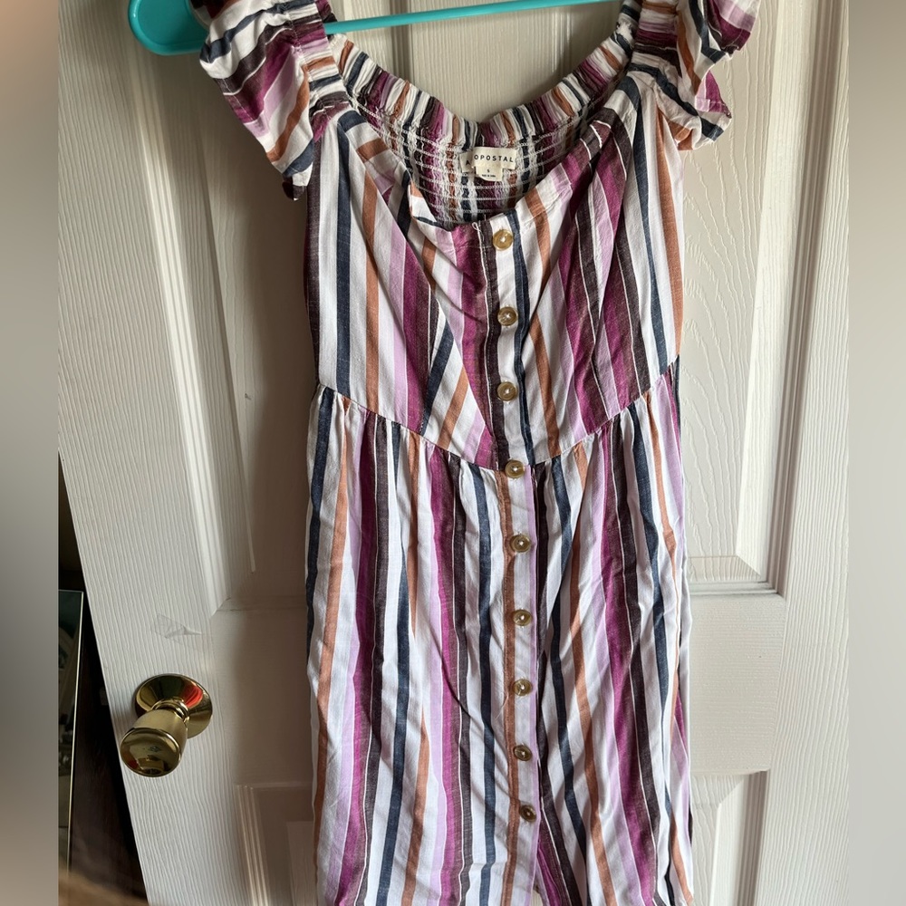 Aeropostale striped button down off-the-shoulder sundress Size Small